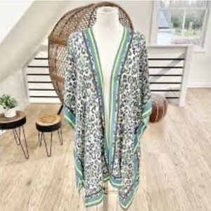 JC Sunny Green & Black Floral Kimono Airy Sheer Beautiful New